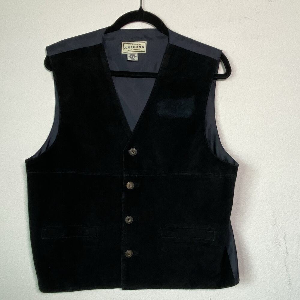 Arizona Jean Co. Suede Vest Mens Med Black VTG 90s Classic Timeless Rugged West